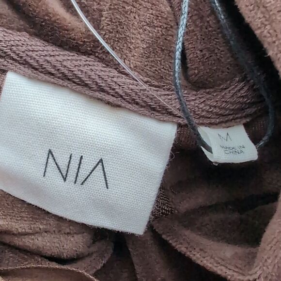 NWT Coffee Brown Velour Velvet Cropped Hoodie M Relaxed Fit - Picture 4 of 16